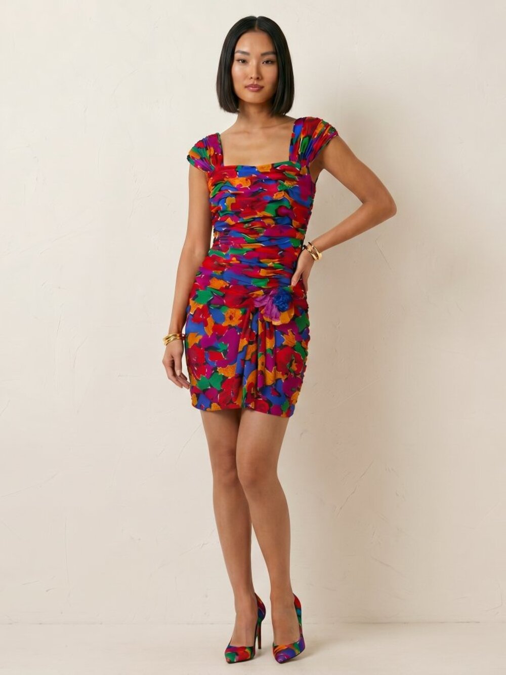 Vintage victor Costa small Ruched Floral Sheath Dress in Multi-Color